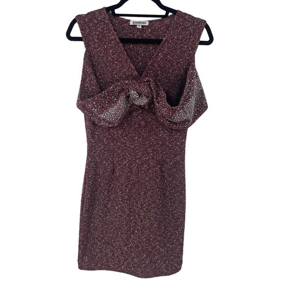 Kourosh Burgundy Metallic Beaded Cocktail Dress Womens 6 - Picture 1 of 8